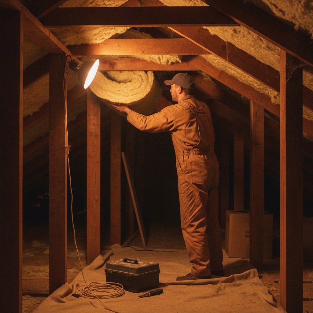 A professional contractor installing insulation in a home