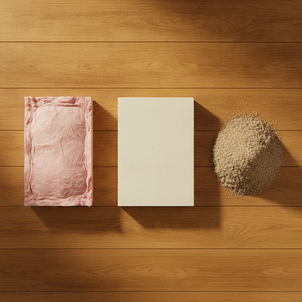 A side-by-side comparison of different insulation material samples